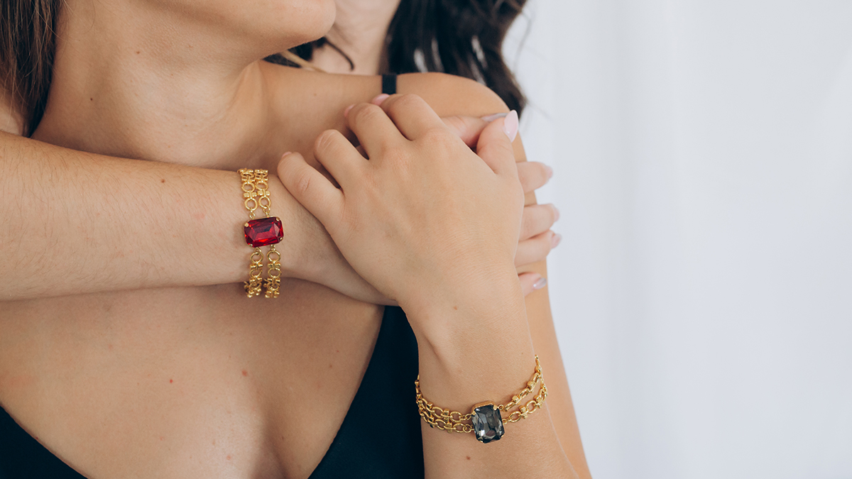 Bracelet vintage double maillons avec cristal serti Aurora