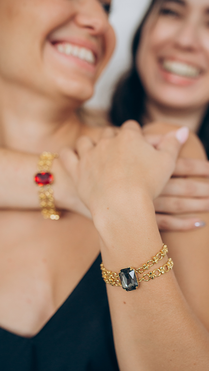 Bracciale vintage a doppia maglia con cristalli Aurora incastonati