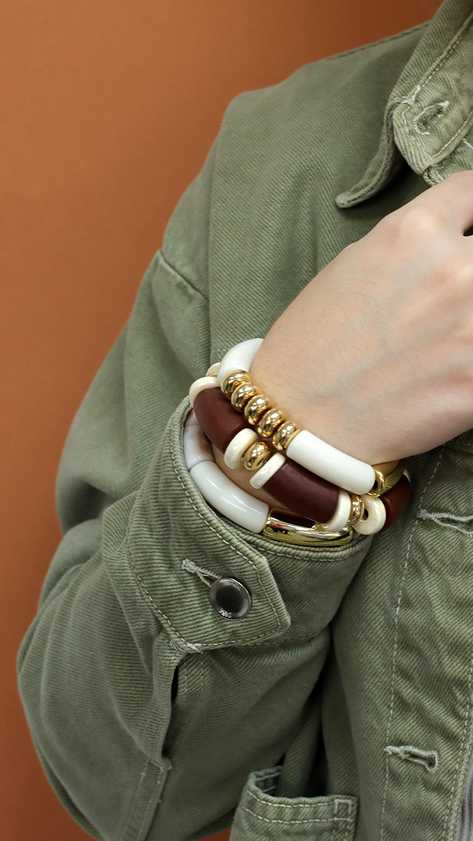 Schema Braccialetti elastici Tubi di perline in acrilico e legno Schema Braccialetti elastici Tubi di perline in acrilico e legno