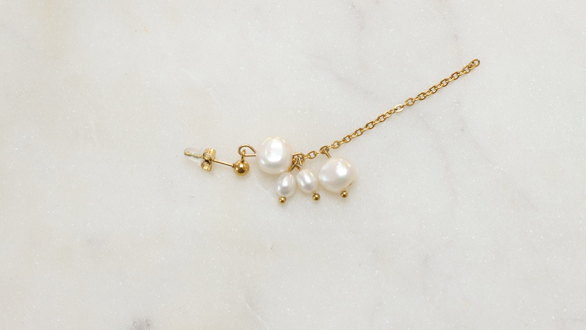 PEARLS & COLORS Orecchini Pendenti Pera Con Perle Coltivate D'Acqua Dolce 7-8 Mm AAA+ - Oro Bianco 375