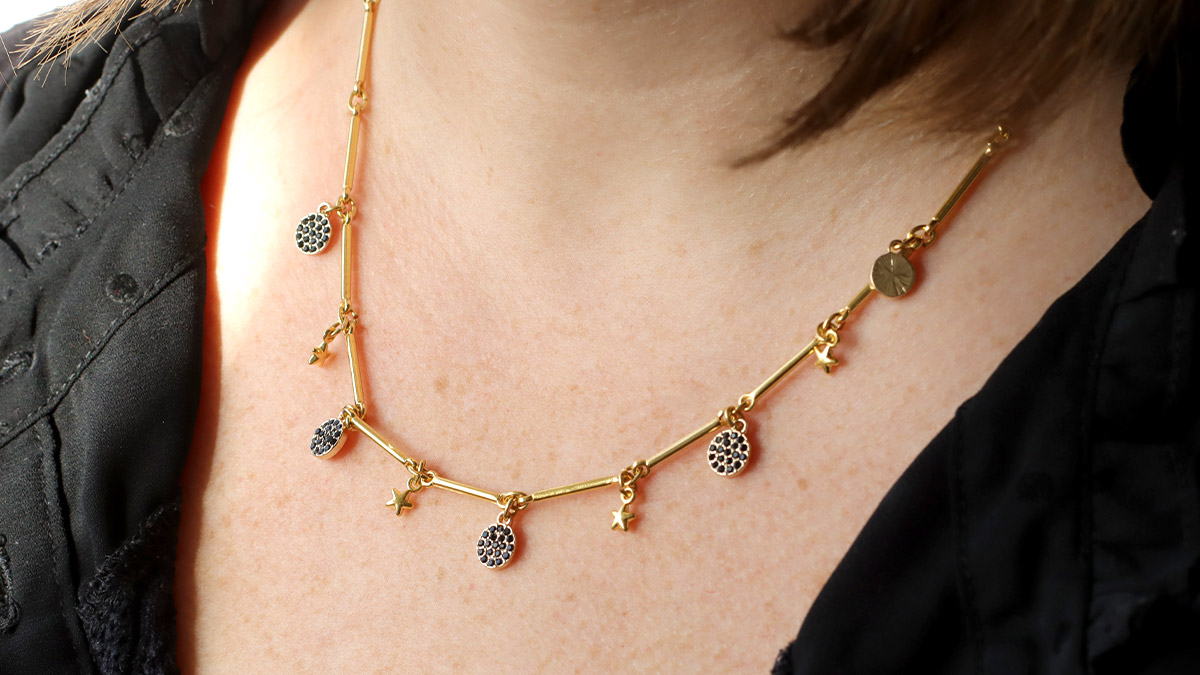 Schema Collana con nappe multicolore e strass