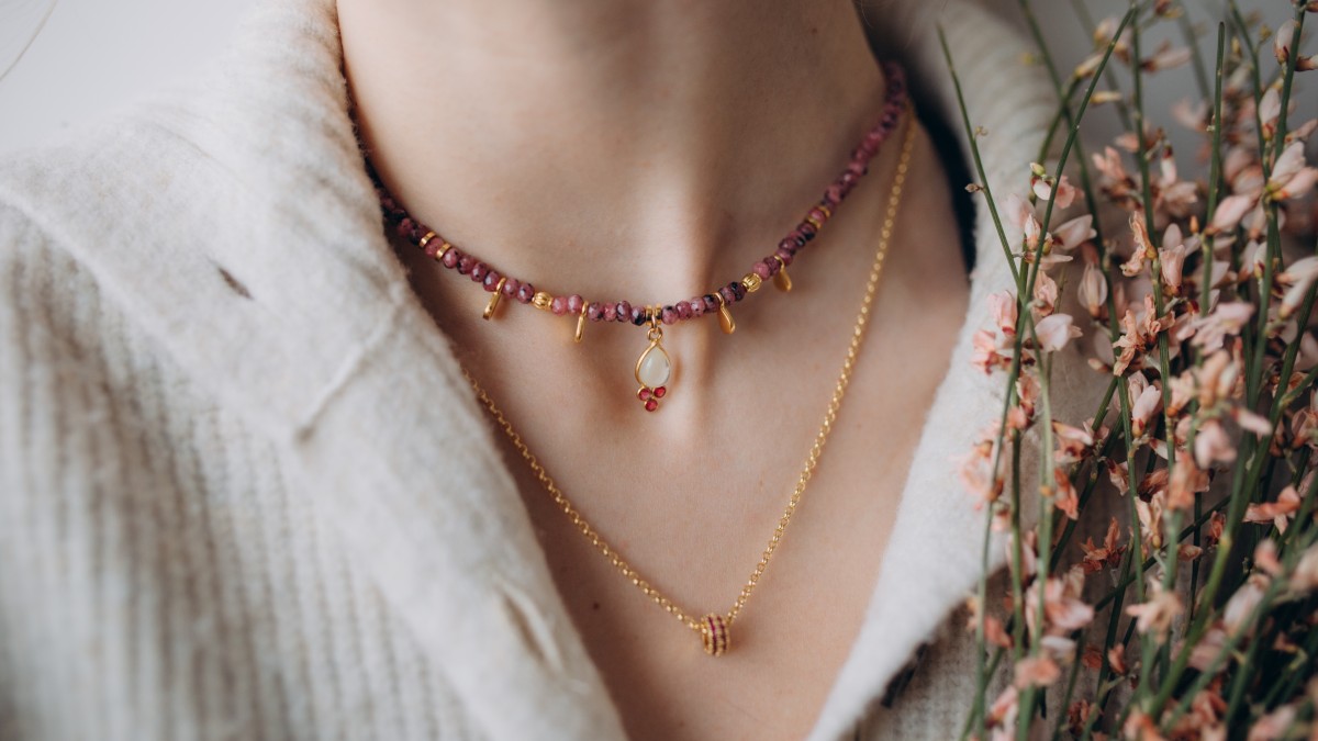 Collana con perle e pietre semipreziose - RIVIK - Luxury Zone