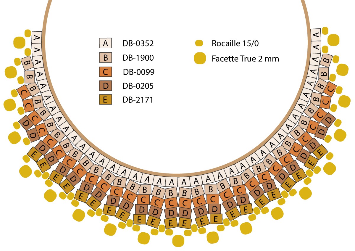 Schema Orecchini a cerchio a spina di pesce in miyuki e madreperla Schema Orecchini a cerchio a spina di pesce in miyuki e madreperla