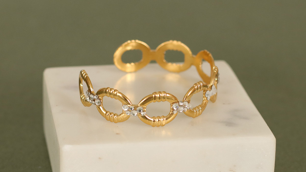 Schema Bracciale Strass in acciaio inossidabile Dorato