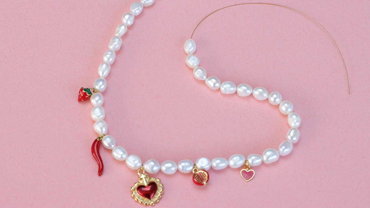 Collana In Perle D'Acqua Dolce 9-10mm E Giada Rossa Sfaccettata 2x4mm - Lunghezza 18'' AAA