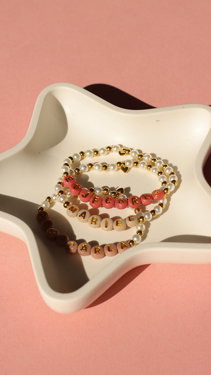 Bracciali da sposa con perle perlate e perle di lettere