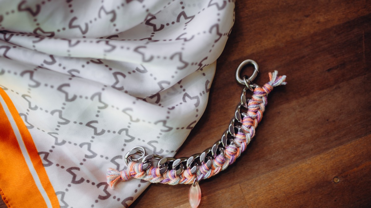 Schema Bracciale in acciaio inossidabile e filo di cotone pastello intrecciato Schema Bracciale in acciaio inossidabile e filo di cotone pastello intrecciato