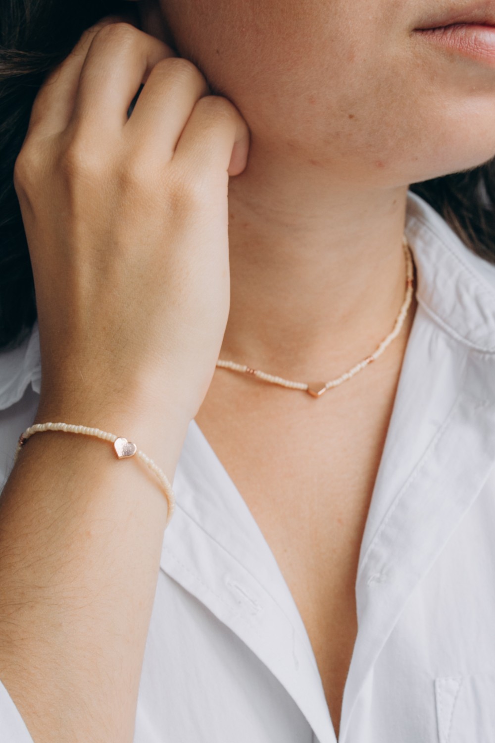 Set collana e bracciale di perle rosa Miyuki