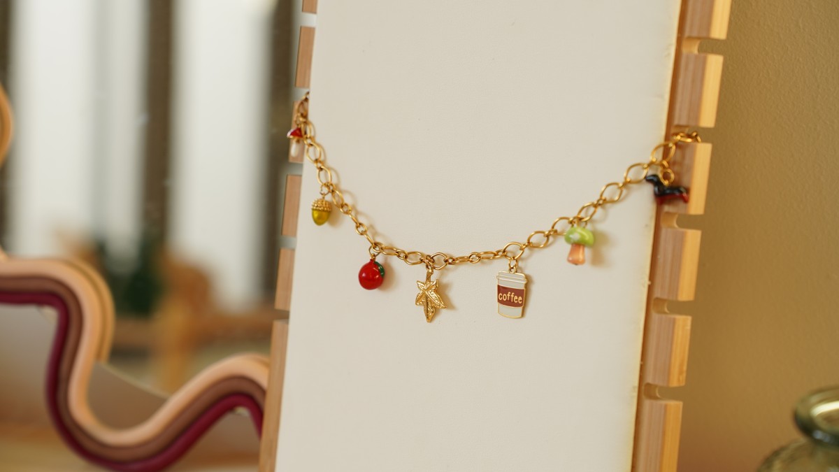 Schema I miei gioielli fai da te - Kit di gioielli Collana con charms autunnali in acciaio inossidabile Dorato