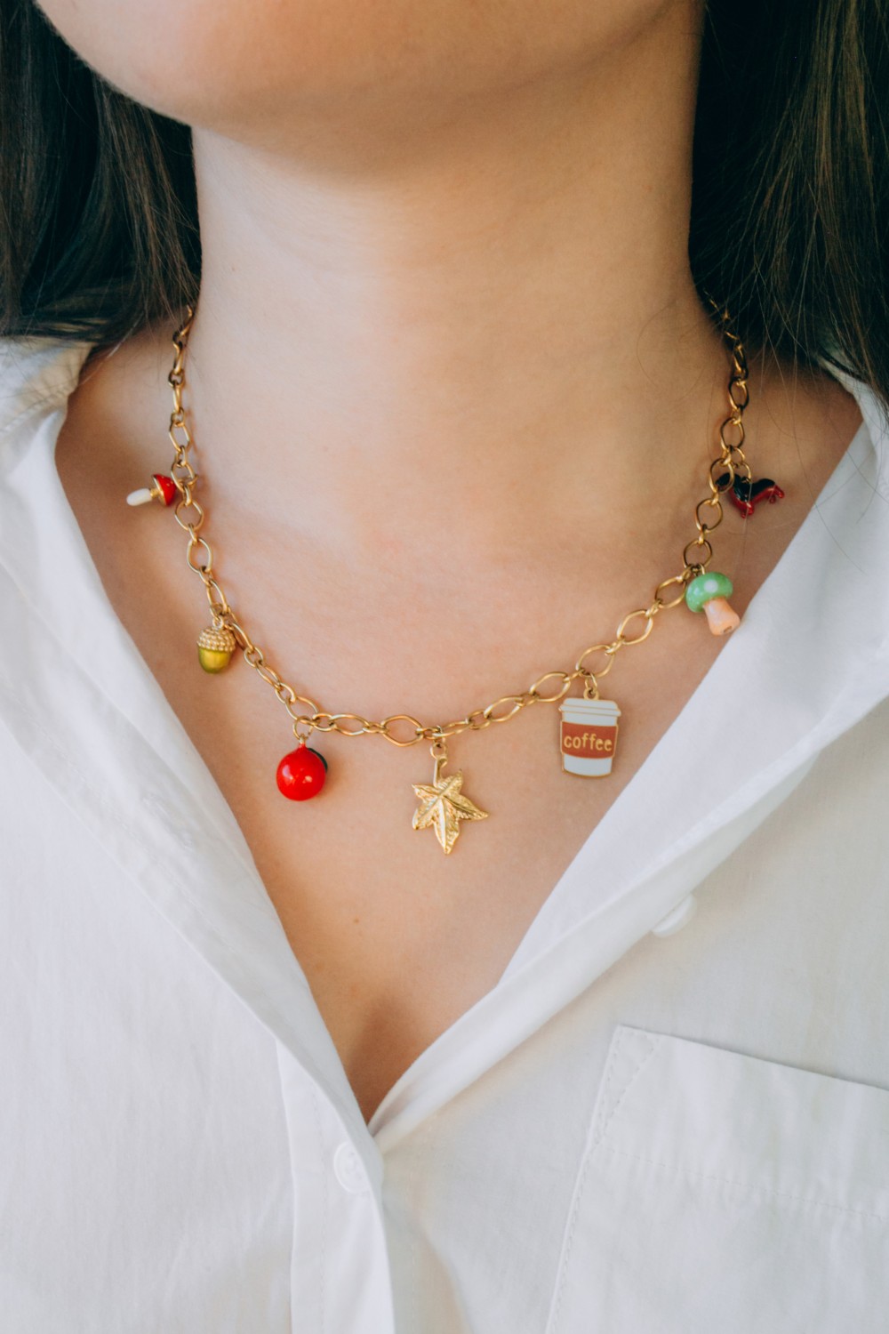 Schema I miei gioielli fai da te - Kit di gioielli Collana con charms autunnali in acciaio inossidabile Dorato