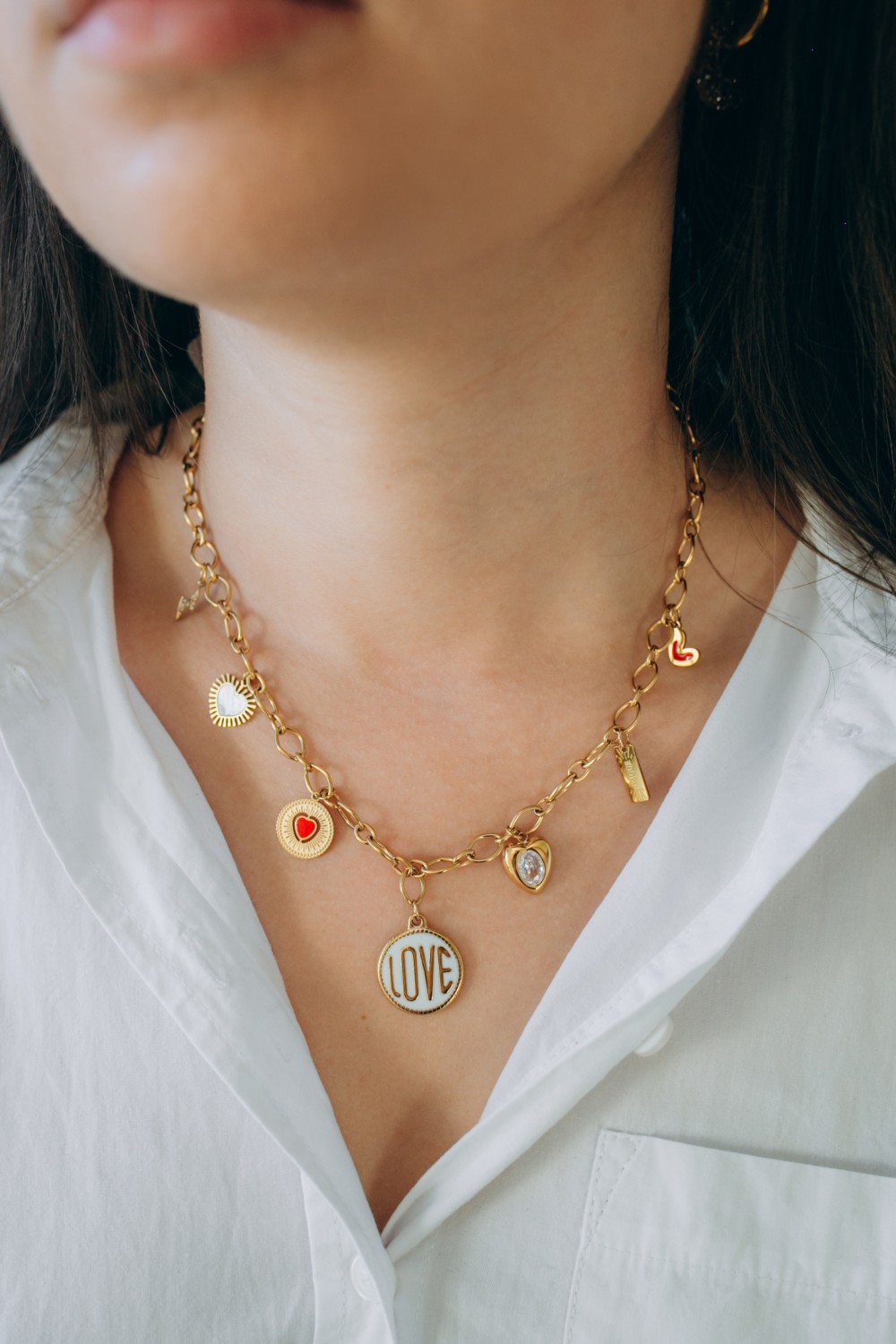 Schema I miei gioielli fai-da-te - Kit di gioielli Collana con charms Cuori in acciaio inossidabile Dorato Schema I miei gioielli fai-da-te - Kit di gioielli Collana con charms Cuori in acciaio inossidabile Dorato