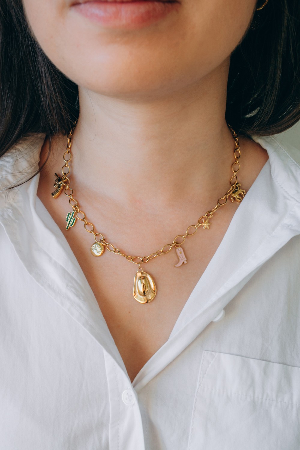 Schema I miei gioielli fai da te - Kit di gioielli Collana con ciondoli occidentali in acciaio inossidabile placcato oro Schema I miei gioielli fai da te - Kit di gioielli Collana con ciondoli occidentali in acciaio inossidabile placcato oro