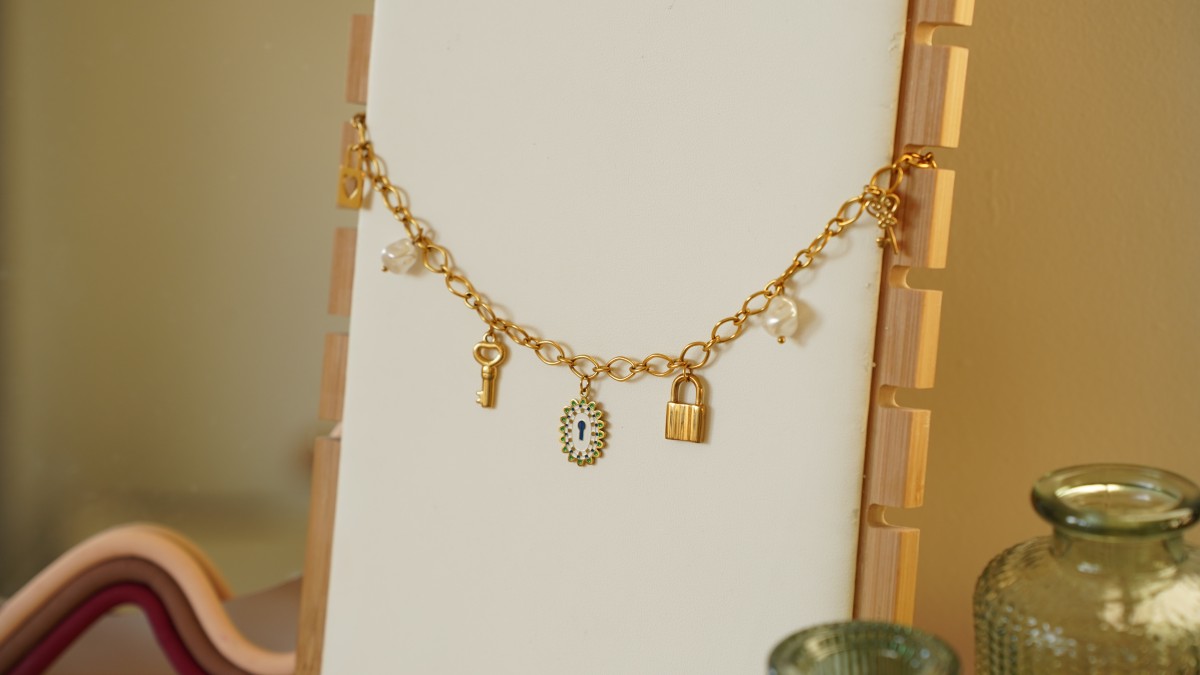 Schema I miei gioielli fai da te - Kit di gioielli Collana ciondoli Chiavi Acciaio inossidabile Dorato