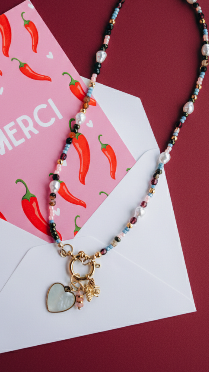 DIY Collana di perle in acciaio inossidabile, chiusura e pendente a forma di cuore