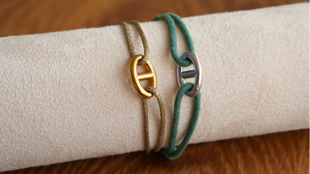 Schema Duo di braccialetti in corda e rete navy Schema Duo di braccialetti in corda e rete navy