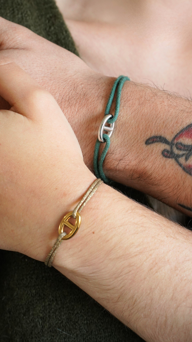 Duo de bracelets cordon et maille marine