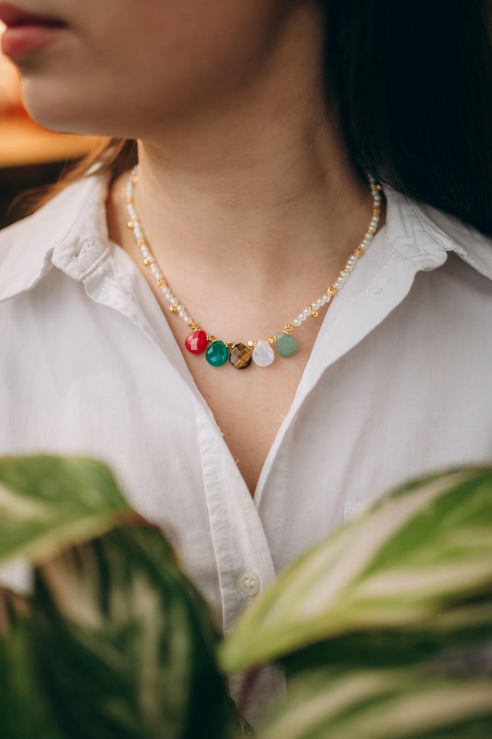 Schema Collana con pendente in pietra semipreziosa e Perla