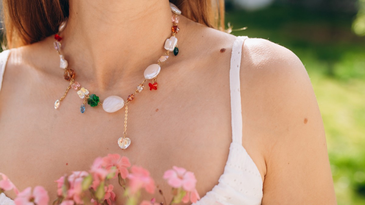 Collana di cristalli Swarovski e perle di Perla