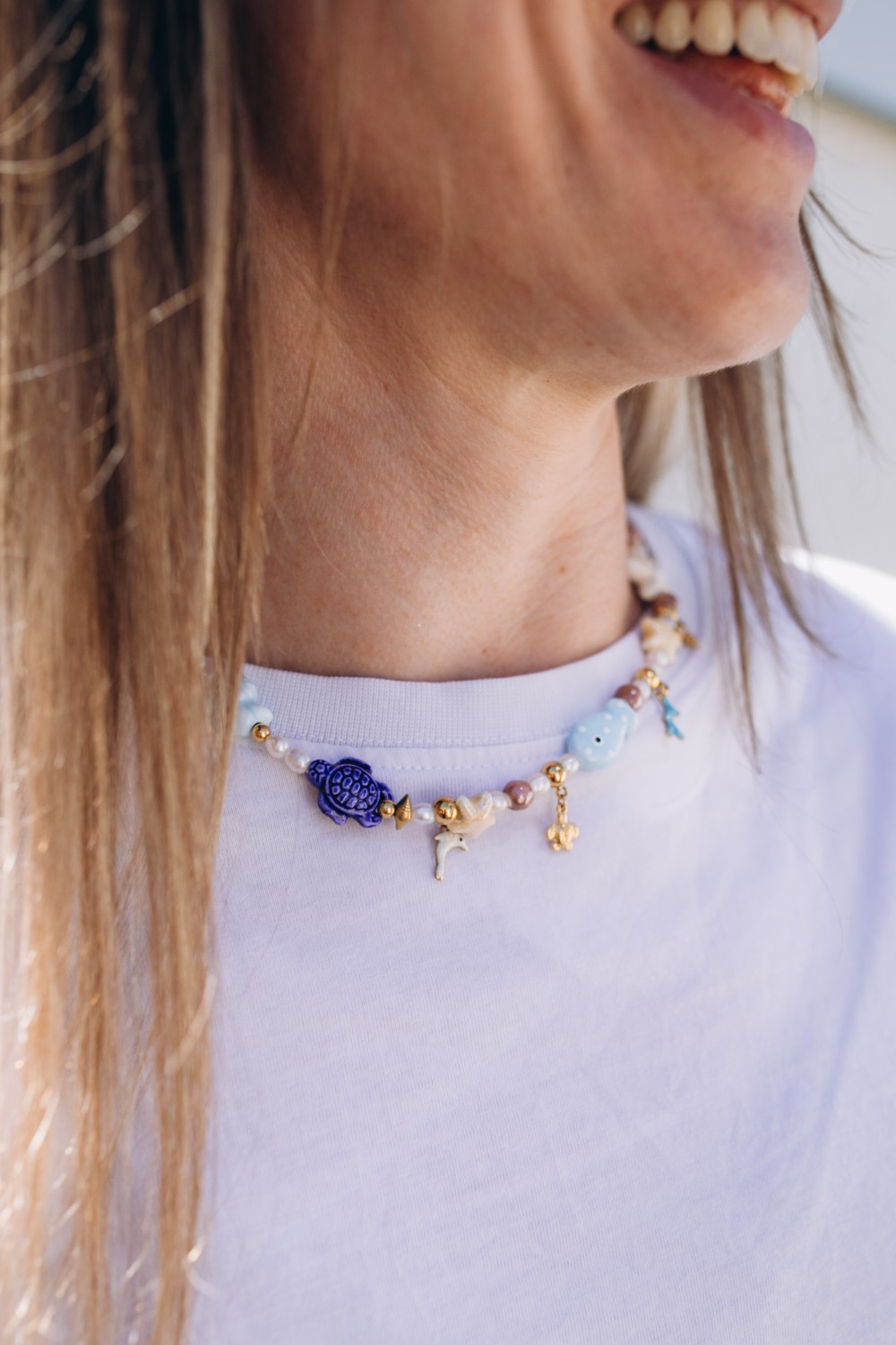 Schema Collana con perle di ceramica e perle d'acqua dolce