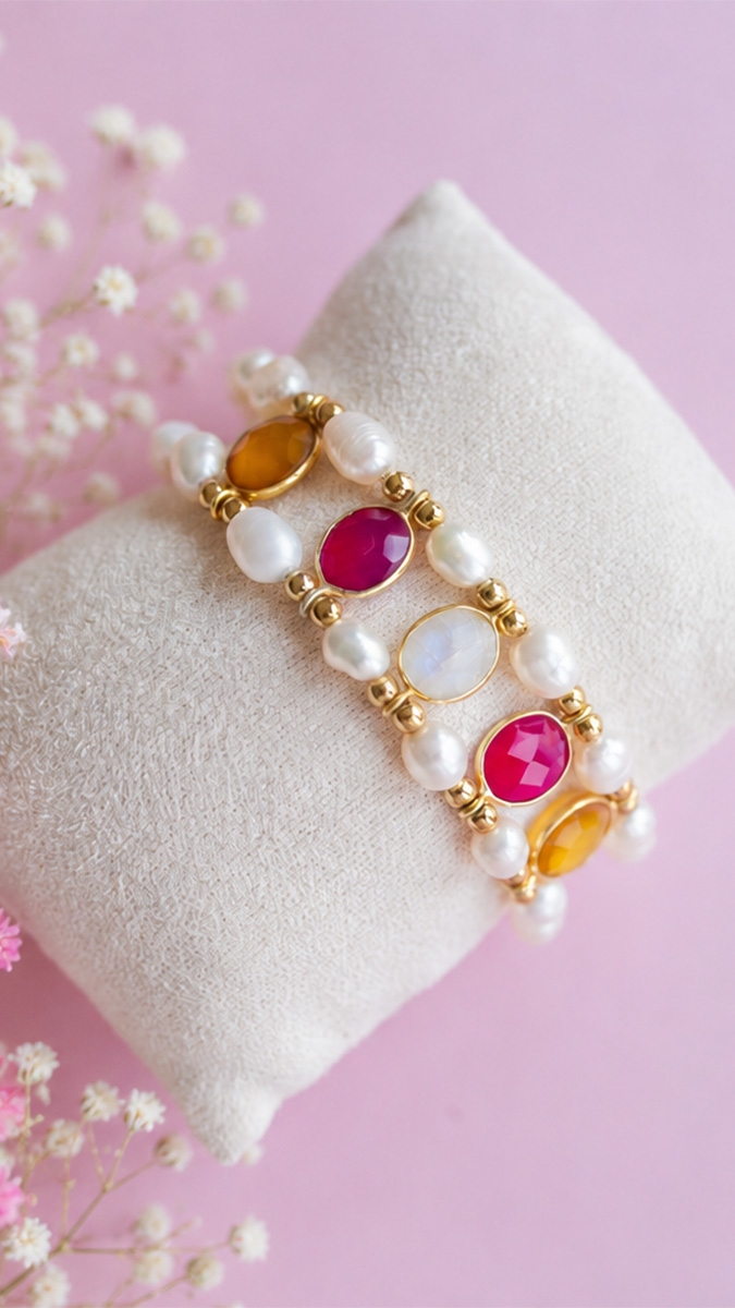 Schema Bracciale a doppio giro con pietre naturali e perle d'acqua dolce Schema Bracciale a doppio giro con pietre naturali e perle d'acqua dolce