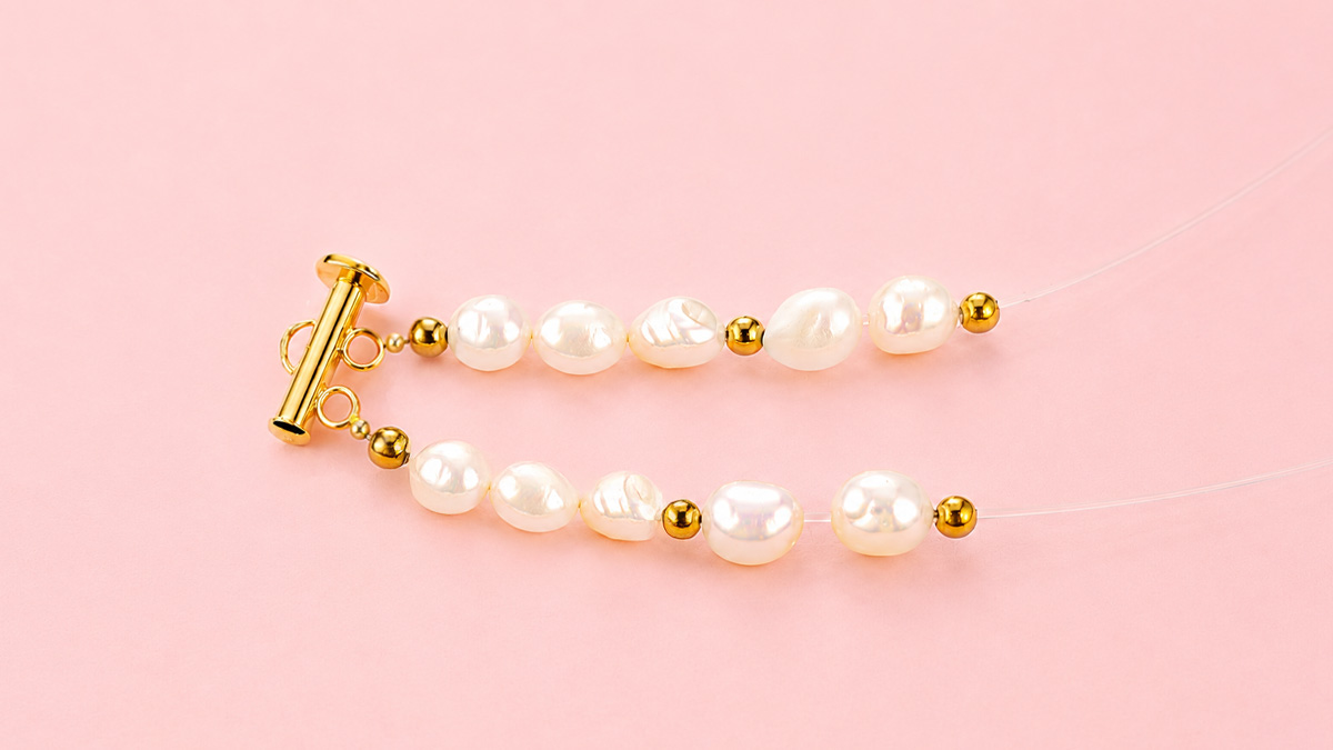 Bracciale a doppio giro con pietre naturali e perle d'acqua dolce : Tappa 2
