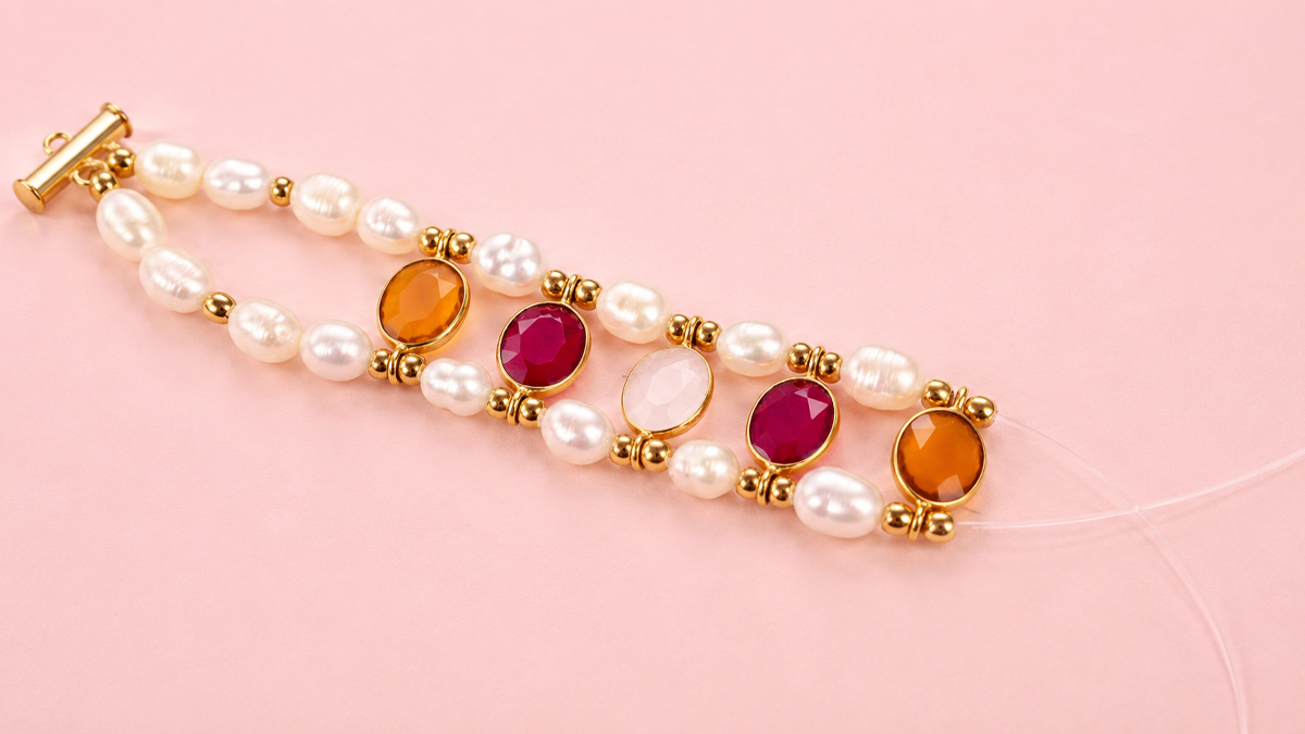 Bracciale a doppio giro con pietre naturali e perle d'acqua dolce : Tappa 3