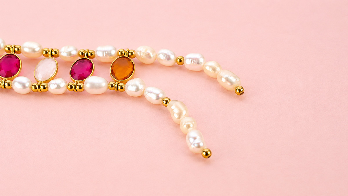 Bracciale a doppio giro con pietre naturali e perle d'acqua dolce : Tappa 4
