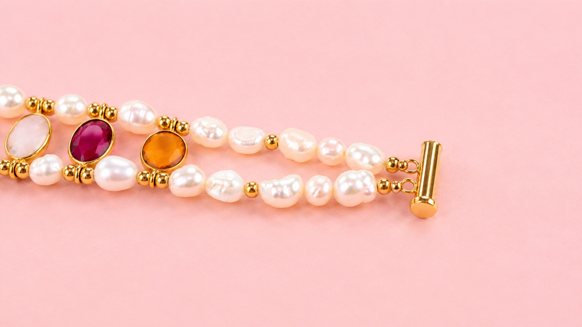 Bracciale a doppio giro con pietre naturali e perle d'acqua dolce : Tappa 5
