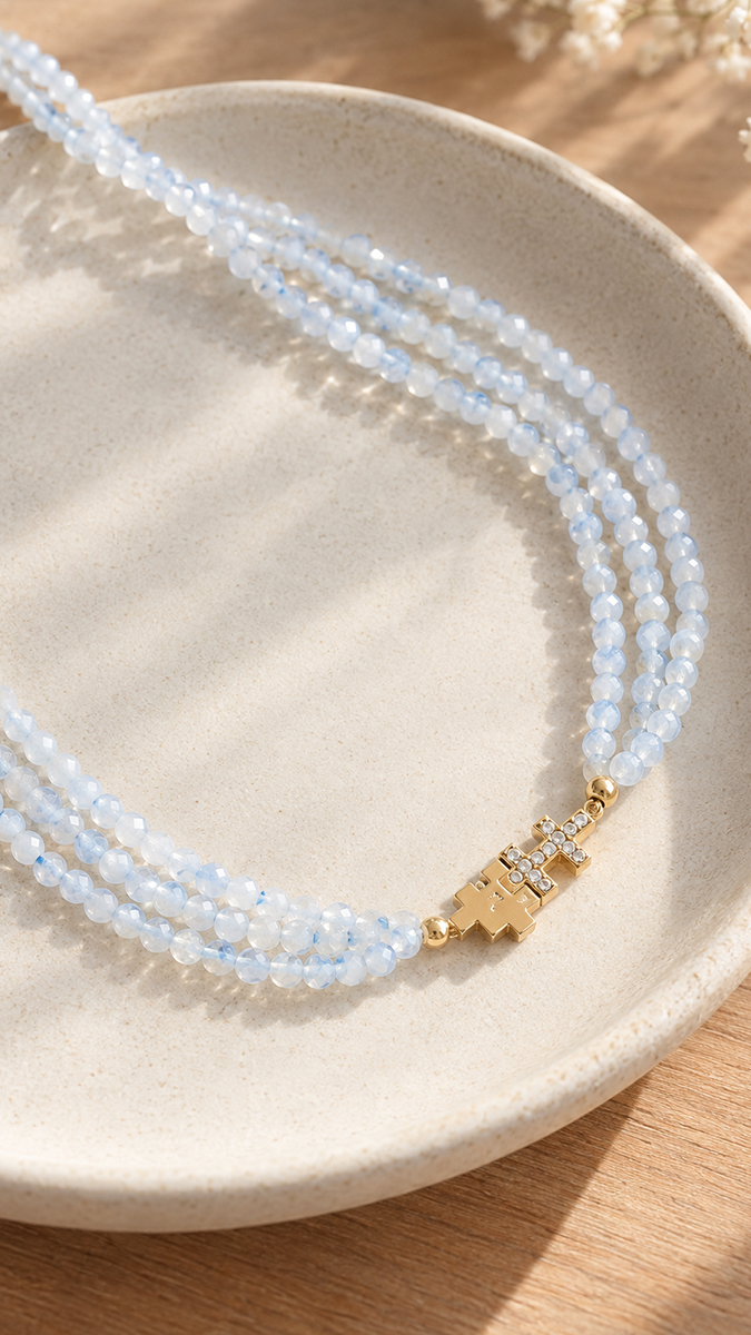 Schema Collana a tre fili in agata blu Schema Collana a tre fili in agata blu