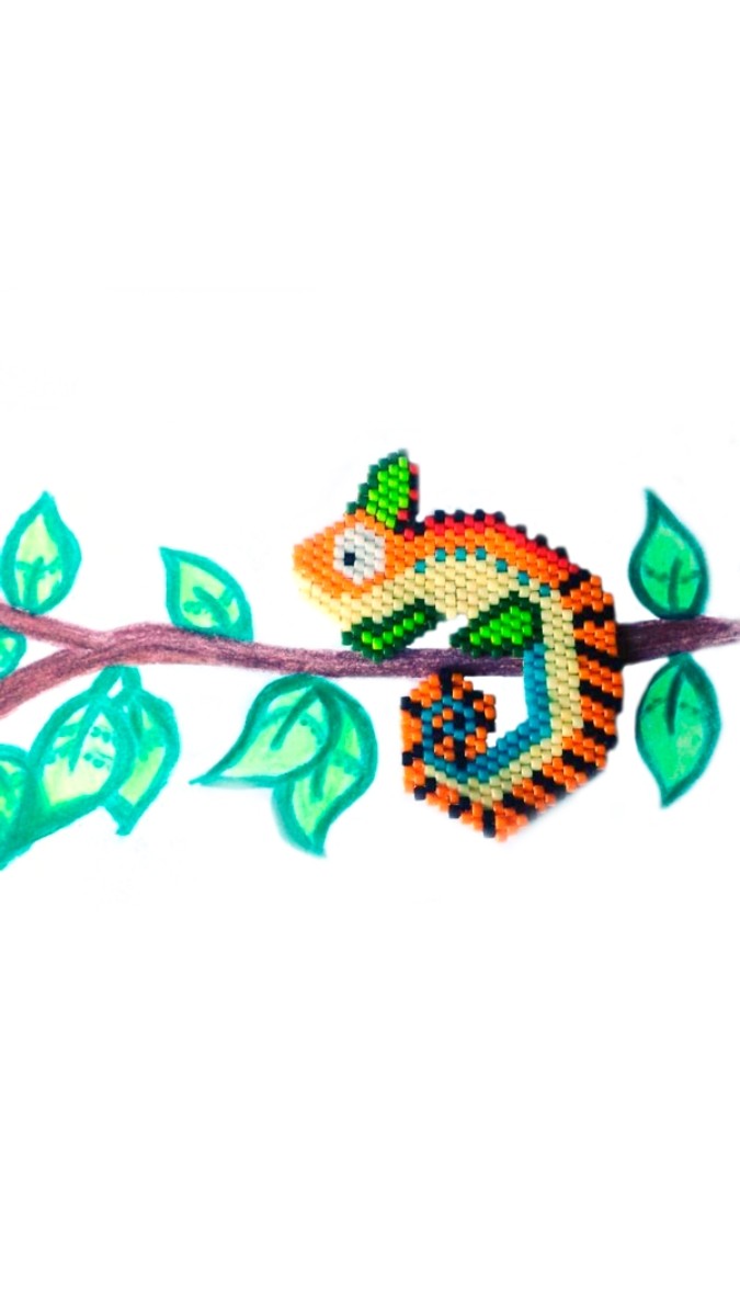 Schema Fai da te Tessitura di mattoni a punto perline Miyuki Delicas modello camaleonte Schema Fai da te Tessitura di mattoni a punto perline Miyuki Delicas modello camaleonte