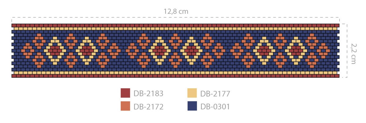 Schema Tessitura Peyote strano sul polsino in pelle