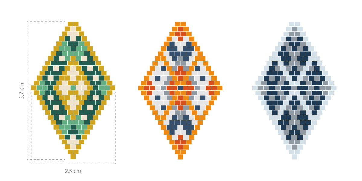 Schema Orecchini in oro con diamanti Miyuki blu e arancioni